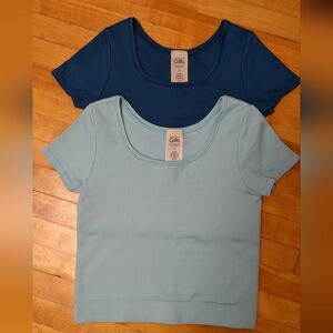 Two Athleta Girl Blue Ribbed Tops